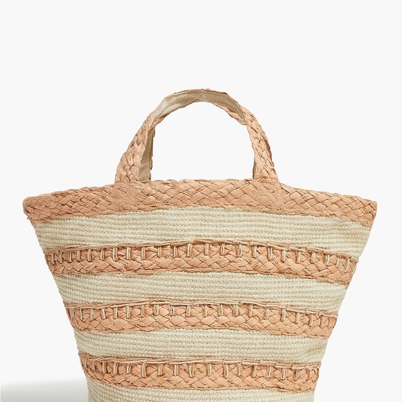 J. Crew Factory Handbags - J.Crew Straw Tote Bag - Tan and Cream